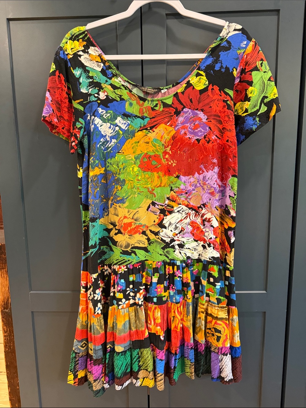 Jams World Multicolor Floral Scoop Neck Dress — Black, Red, Green, Blue